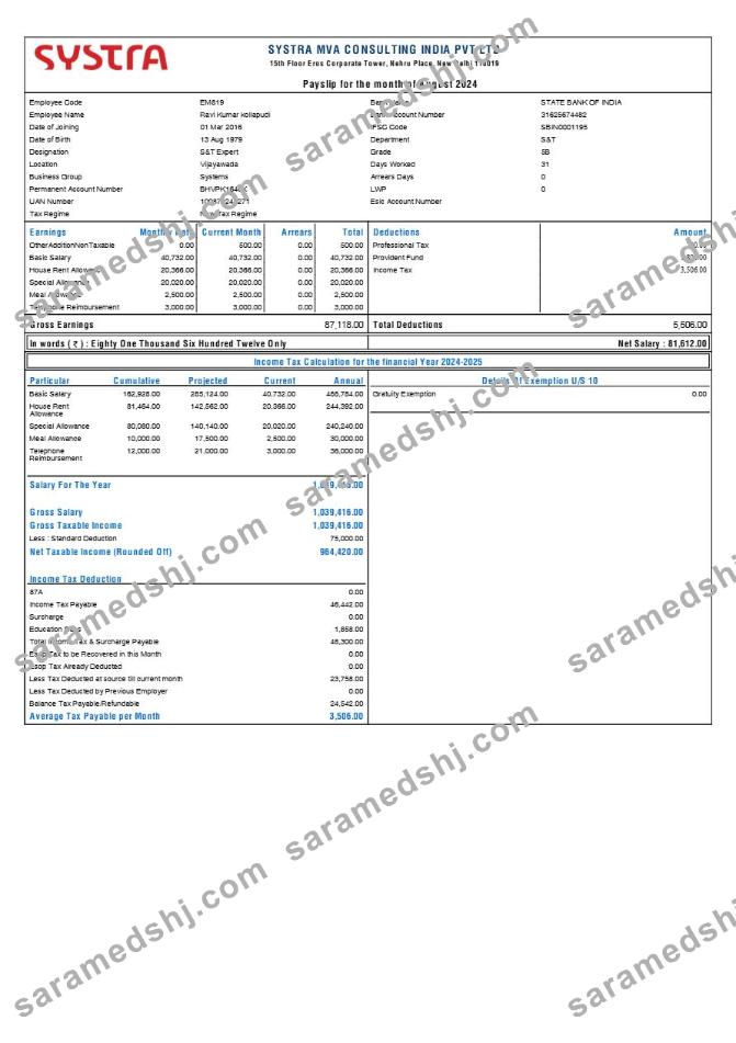 Systra MVA Consulting India payslip template in Word and PDF formats.pdf, 1